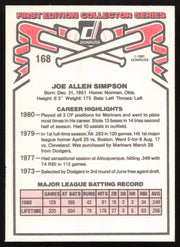 Joe Simpson Autographed 1981 Donruss Card #168 Seattle Mariners SKU #264981