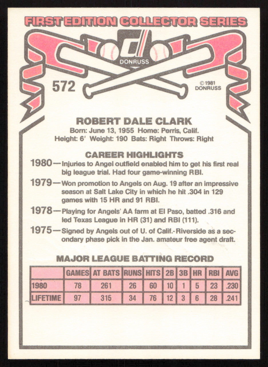Bobby Clark Autographed 1981 Donruss Card #572 California Angels SKU #265005