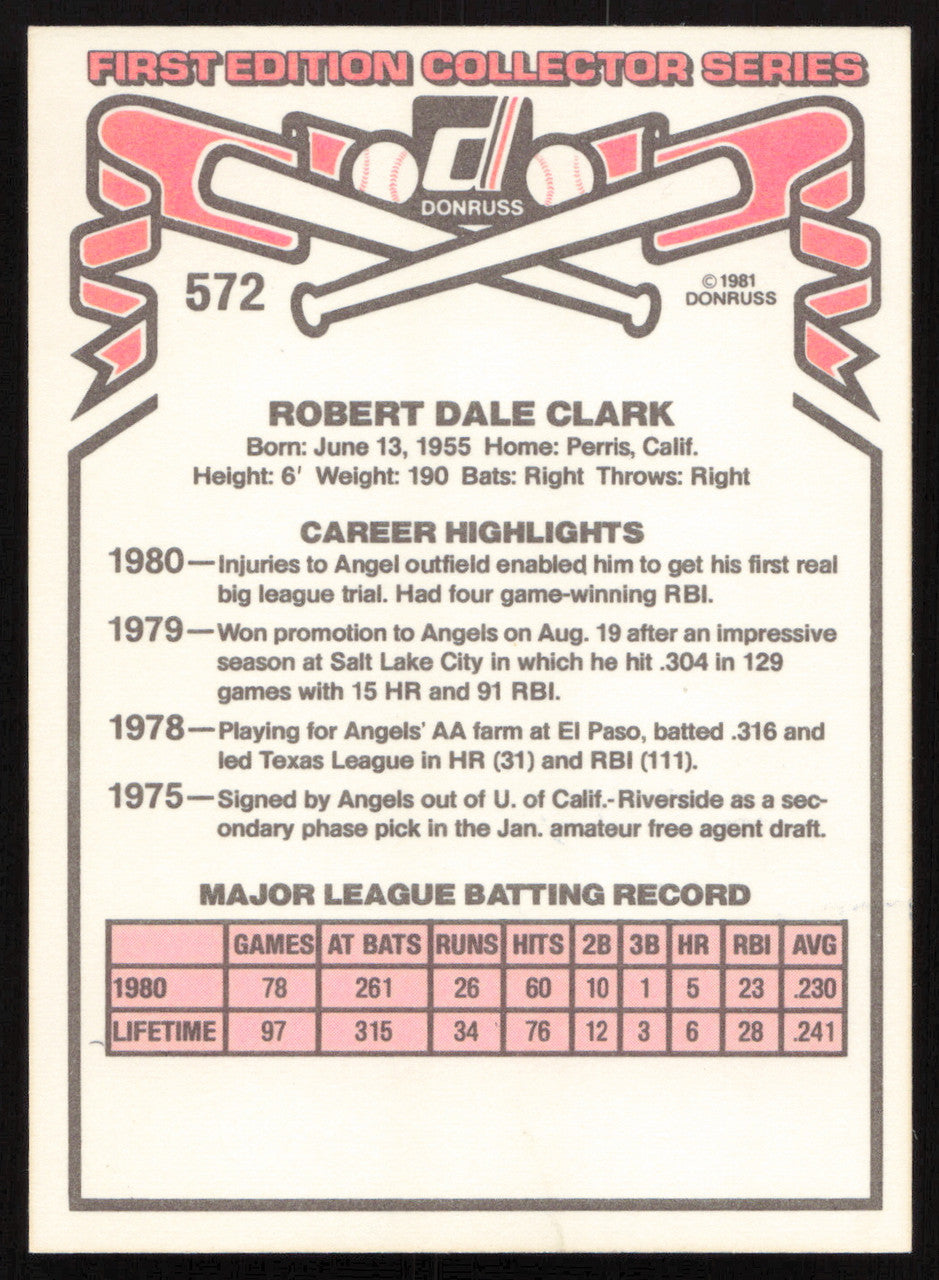 Bobby Clark Autographed 1981 Donruss Card #572 California Angels SKU #265006
