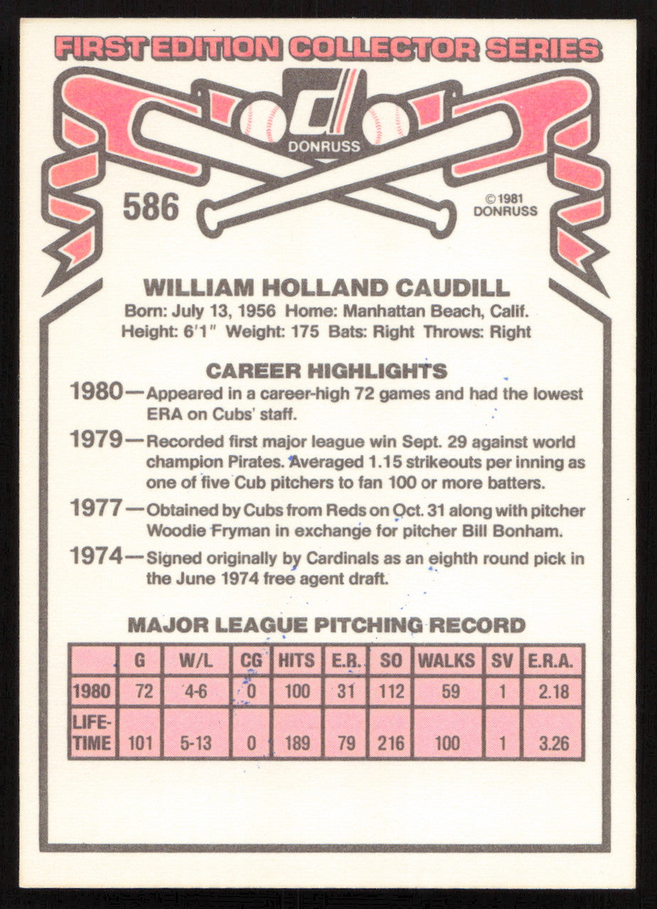 Bill Caudill Autographed 1981 Donruss Card #586 Chicago Cubs SKU #265008