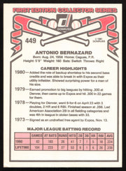 Tony Bernazard Autographed 1981 Donruss Card #449 Montreal Expos SKU #265011