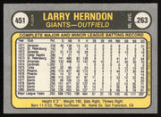 Larry Herndon Autographed 1981 Fleer Card #451 San Francisco Giants SKU #265102