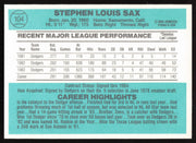 Steve Sax Autographed 1984 Donruss Card #104 Los Angeles Dodgers SKU #265122