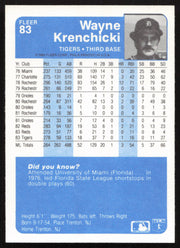 Wayne Krenchicki Autographed 1984 Fleer Card #83 Detroit Tigers SKU #265150