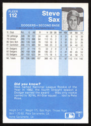 Steve Sax Autographed 1984 Fleer Card #112 Los Angeles Dodgers SKU #265152