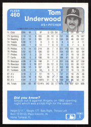 Tom Underwood Autographed 1984 Fleer Card #460 Oakland A's SKU #265174