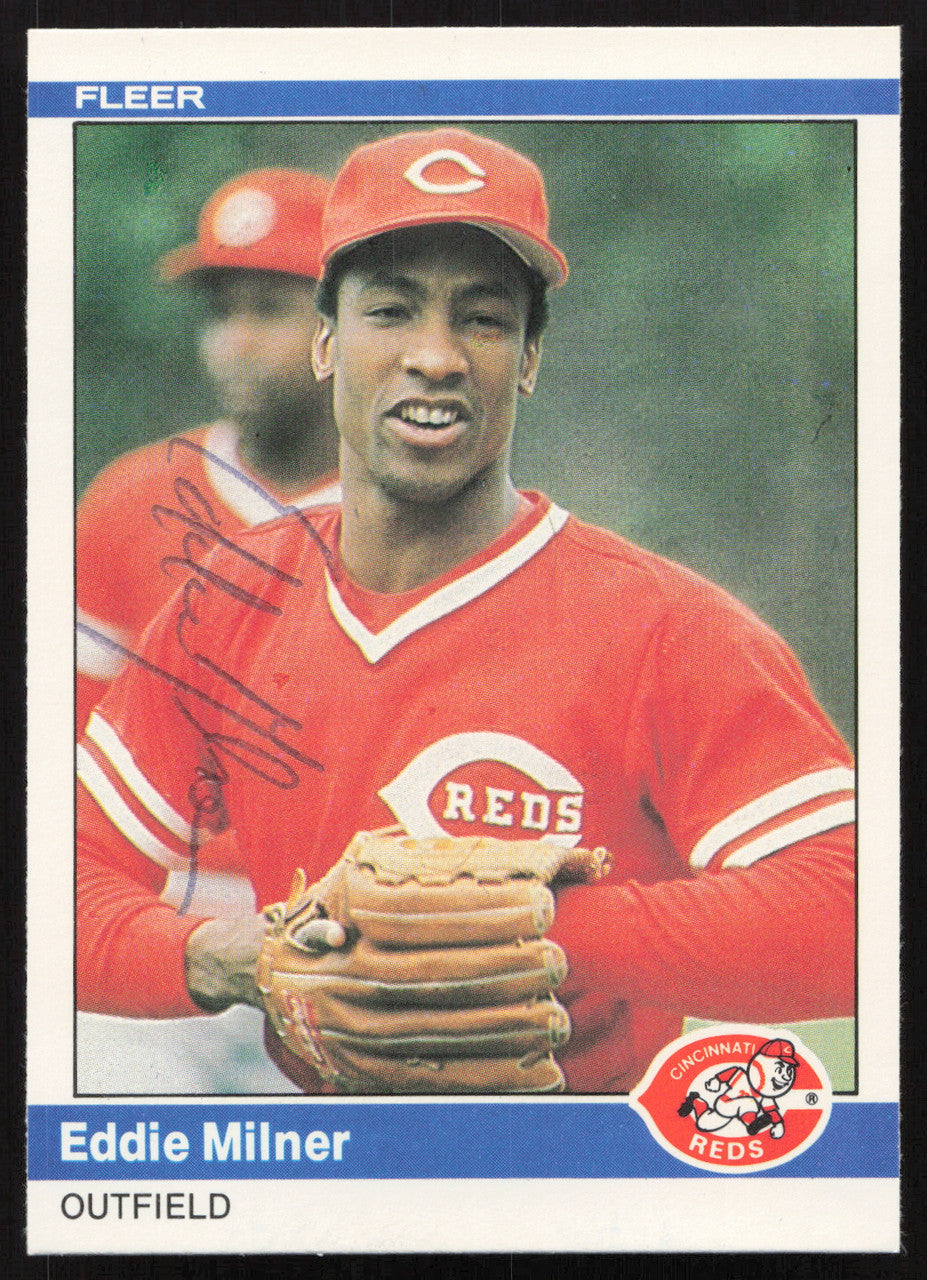 Eddie Milner Autographed 1984 Fleer Card #474 Cincinnati Reds SKU #265177
