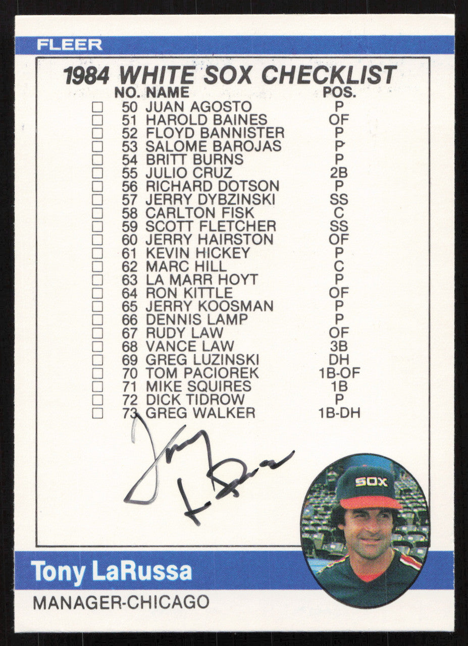 Tony LaRussa Autographed 1984 Fleer Card #649 Chicago White Sox SKU #265194