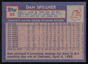 Dan Spillner Autographed 1984 Topps Card #91 Cleveland Indians SKU #265209