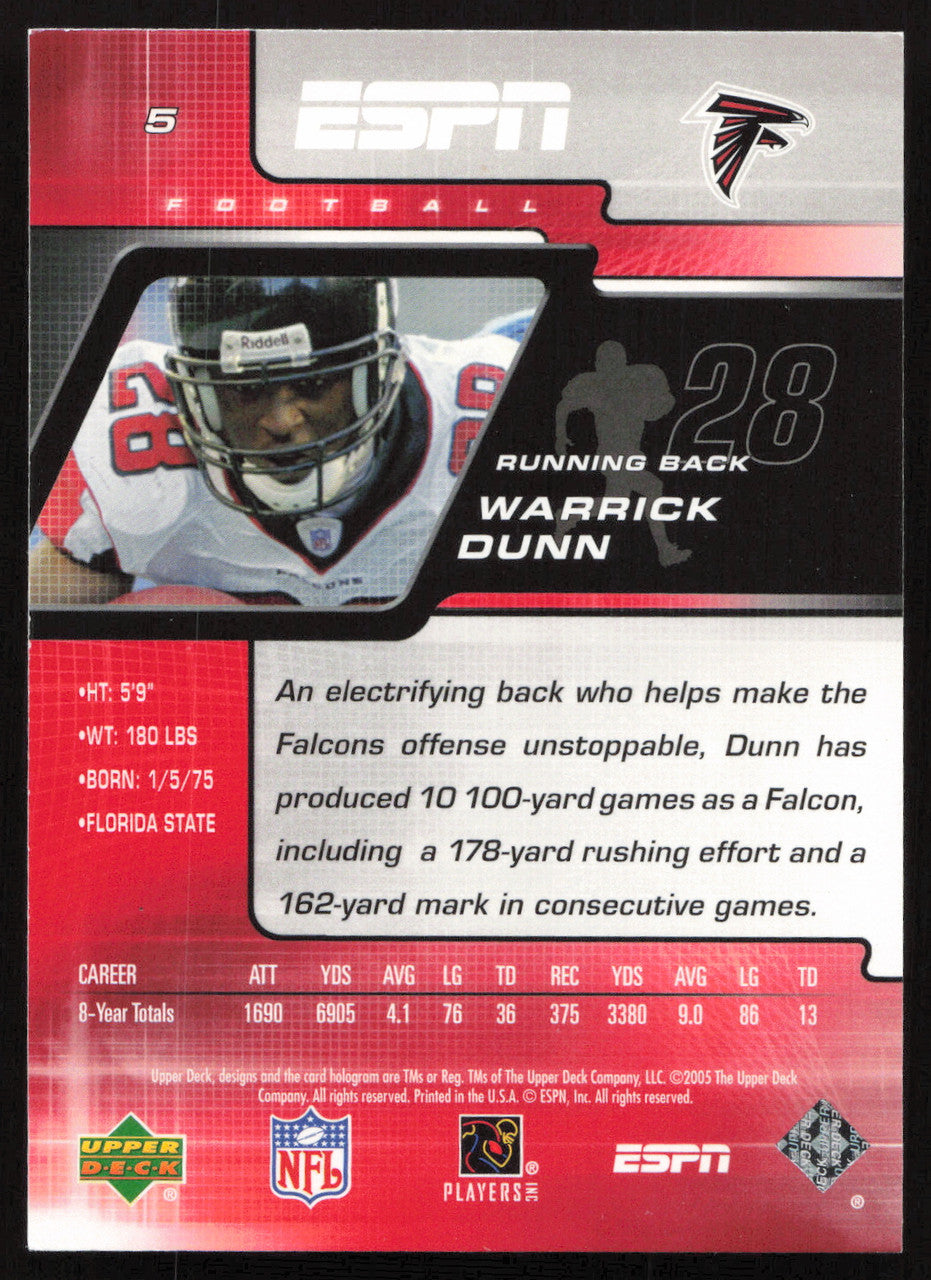 Warrick Dunn Autographed 2005 Upper Deck Card #5 Atlanta Falcons SKU #265264