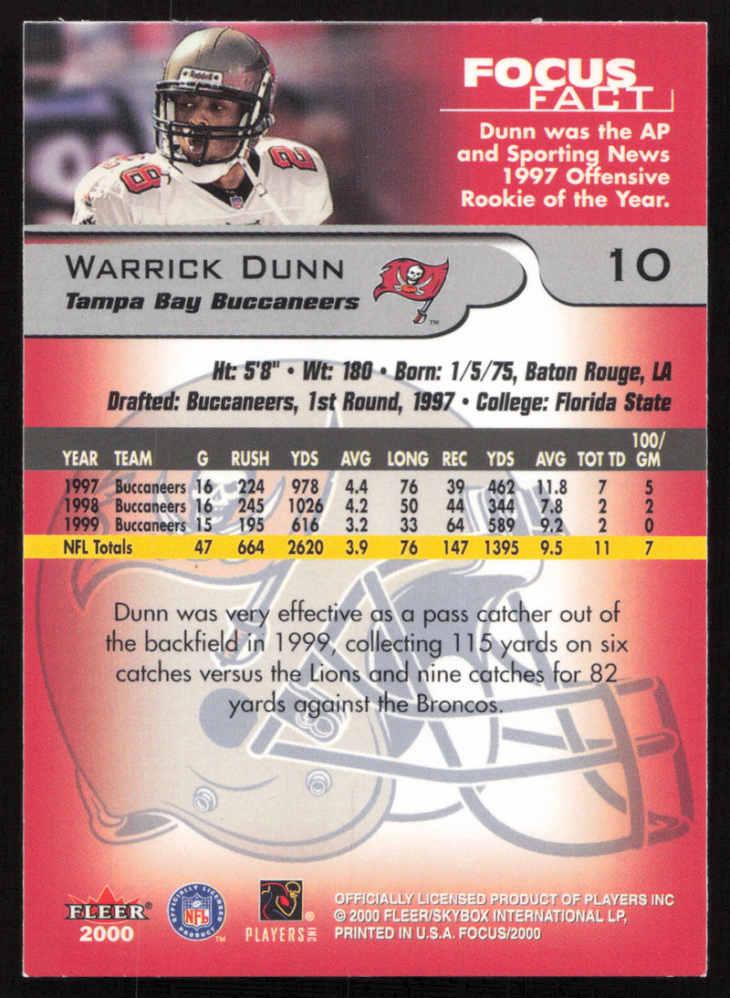 Warrick Dunn Autographed 2000 Fleer Focus Card #10 Tampa Bay Buccaneers SKU #265266