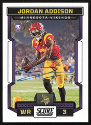 Jordan Addison Autographed 2023 Panini Score Card #346 Minnesota Vikings SKU #265270