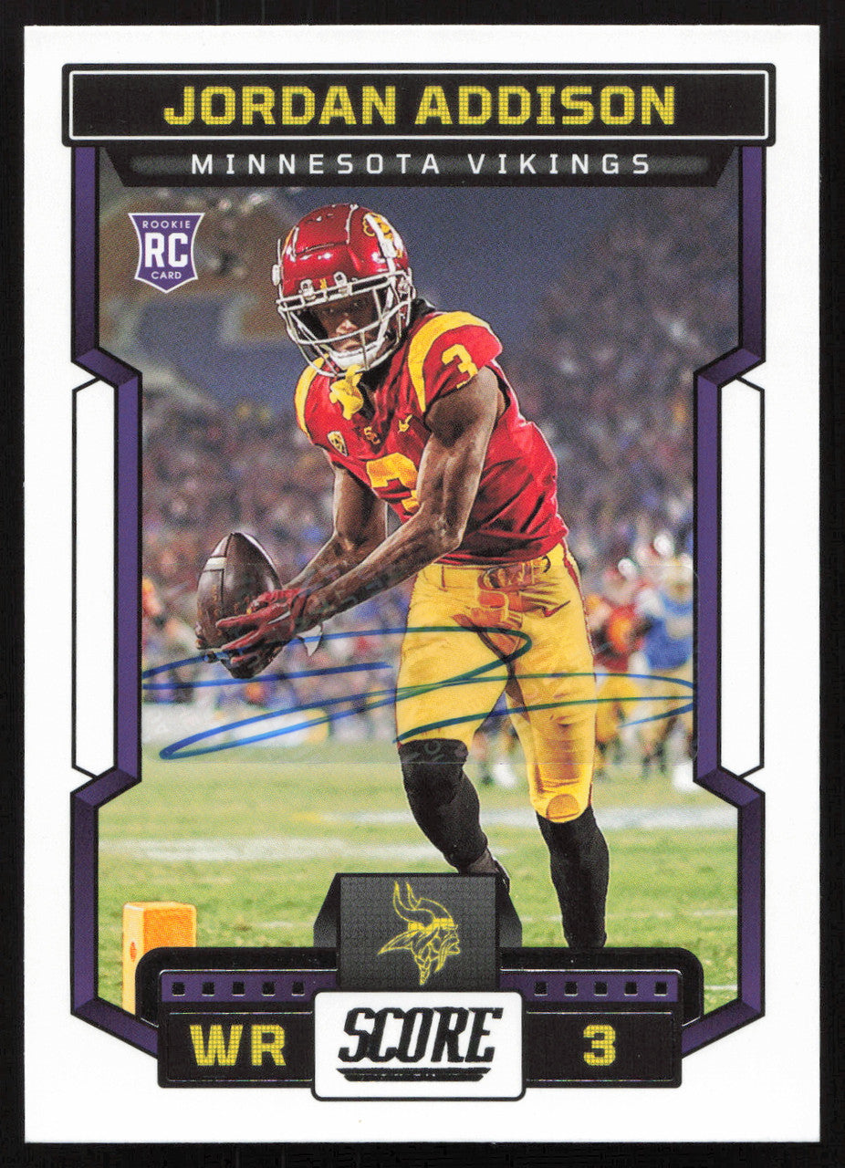 Jordan Addison Autographed 2023 Panini Score Card #346 Minnesota Vikings SKU #265270