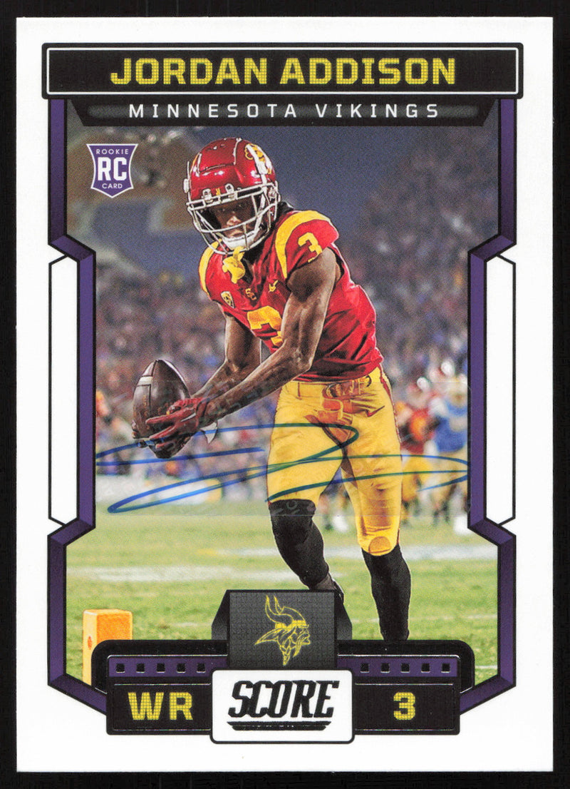 Jordan Addison Autographed 2023 Panini Score Card #346 Minnesota Vikings SKU #265270
