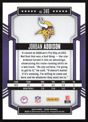 Jordan Addison Autographed 2023 Panini Score Card #346 Minnesota Vikings SKU #265270