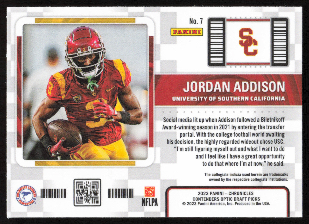Jordan Addison Autographed 2023 Panini Contenders Optic Card #7 Minnesota Vikings SKU #265274