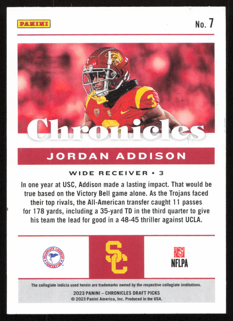 Jordan Addison Autographed 2023 Panini Chronicles Card #7 Minnesota Vikings SKU #265277