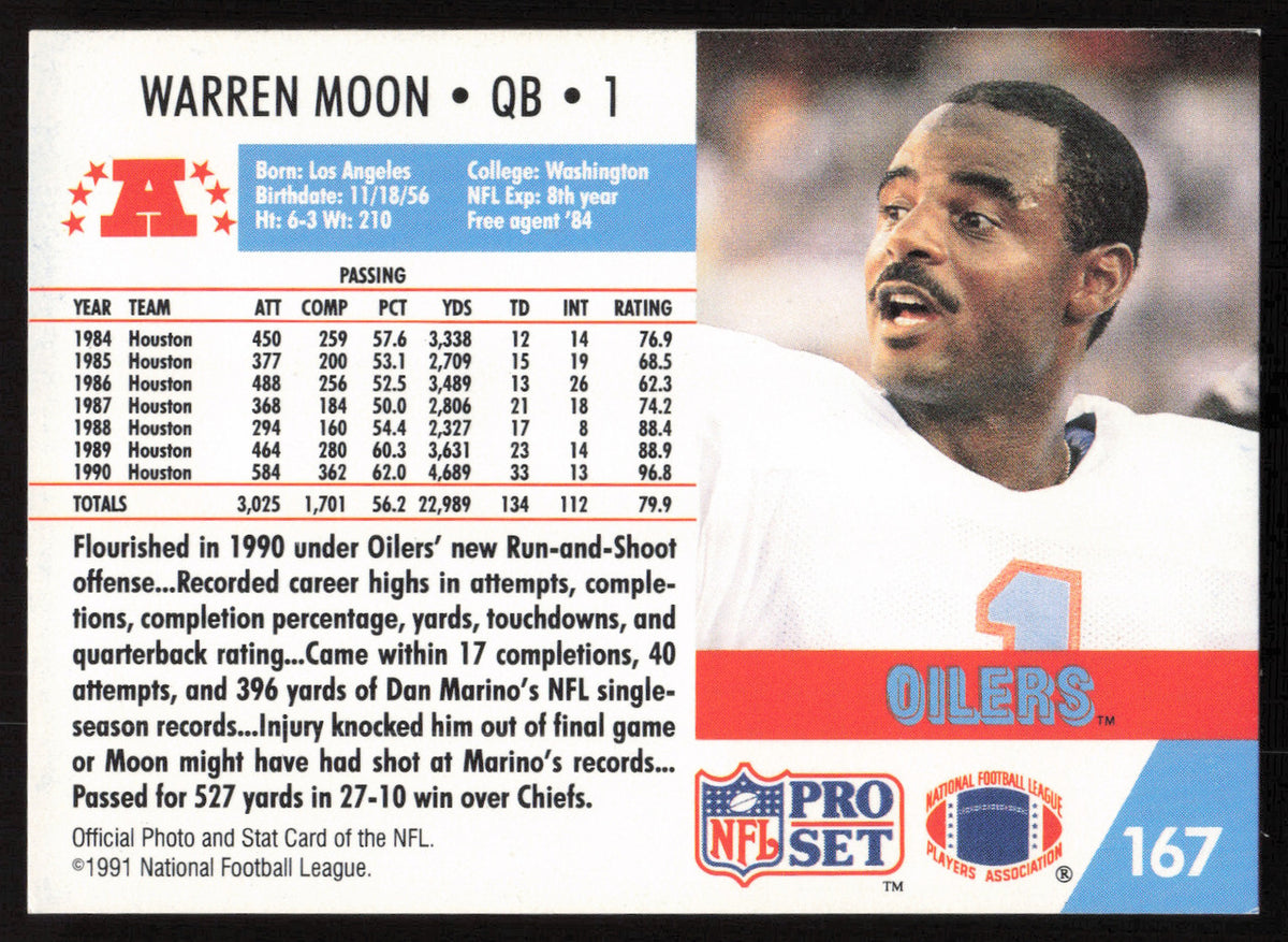 Warren Moon Autographed 1991 Pro Set Card #167 Houston Oilers SKU #265282