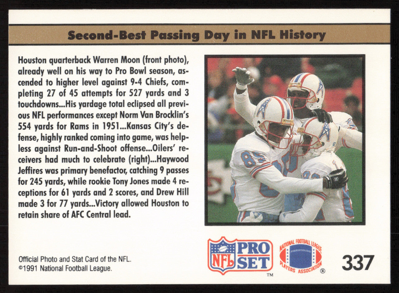 Warren Moon Autographed 1991 Pro Set Card #337 Houston Oilers SKU #265283