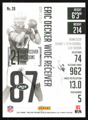 Erik Decker Autographed 2015 Panini Prestige Card #28 New York Jets SKU #265302