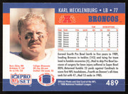 Karl Mecklenburg Autographed 1990 Pro Set Card #489 Denver Broncos SKU #265305