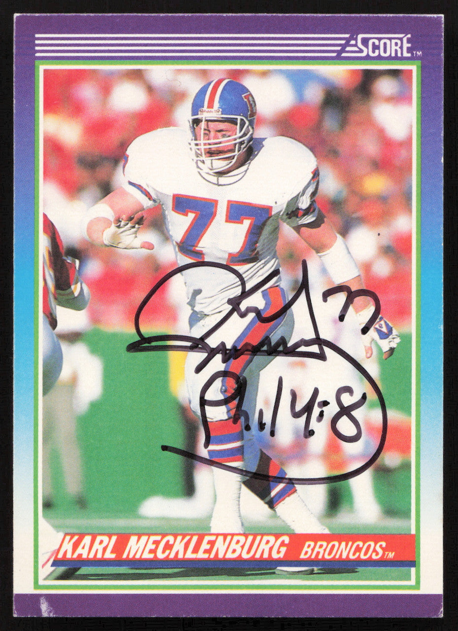 Karl Mecklenburg Autographed 1990 Score Card #115 Denver Broncos SKU #265308
