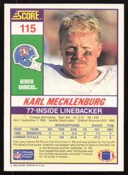 Karl Mecklenburg Autographed 1990 Score Card #115 Denver Broncos SKU #265310