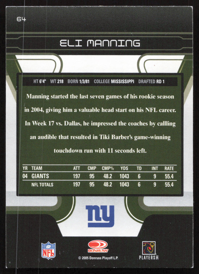 Eli Manning Autographed 2005 Donruss Zenith Card #64 New York Giants SKU #265313