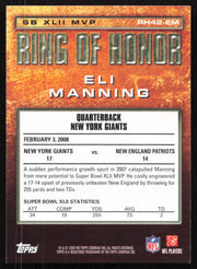 Eli Manning Autographed 2008 Topps Ring of Honor Card #RH42-EM New York Giants SKU #265322