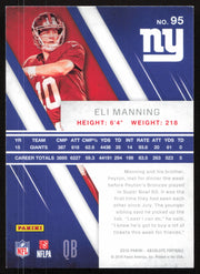 Eli Manning Autographed 2016 Panini Absolute Card #95 New York Giants SKU #265330