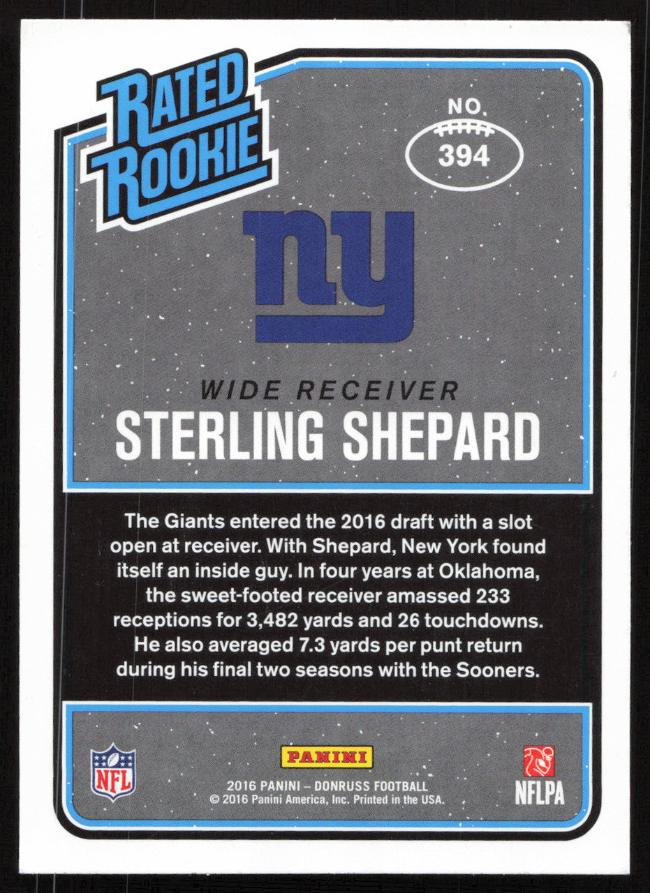 Sterling Shepard Autographed 2016 Donruss Rated Rookie Card #394 New York Giants SKU #265334