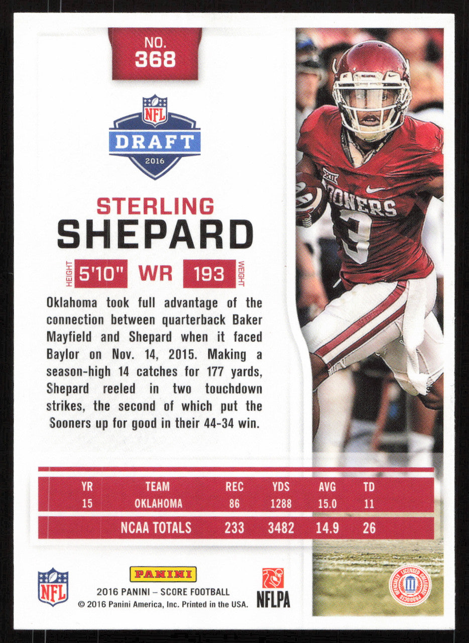Sterling Shepard Autographed 2016 Score Card #368 Oklahoma SKU #265335