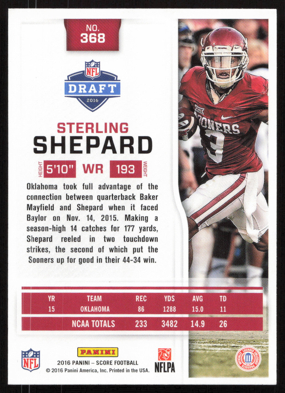 Sterling Shepard Autographed 2016 Score Card #368 Oklahoma SKU #265336