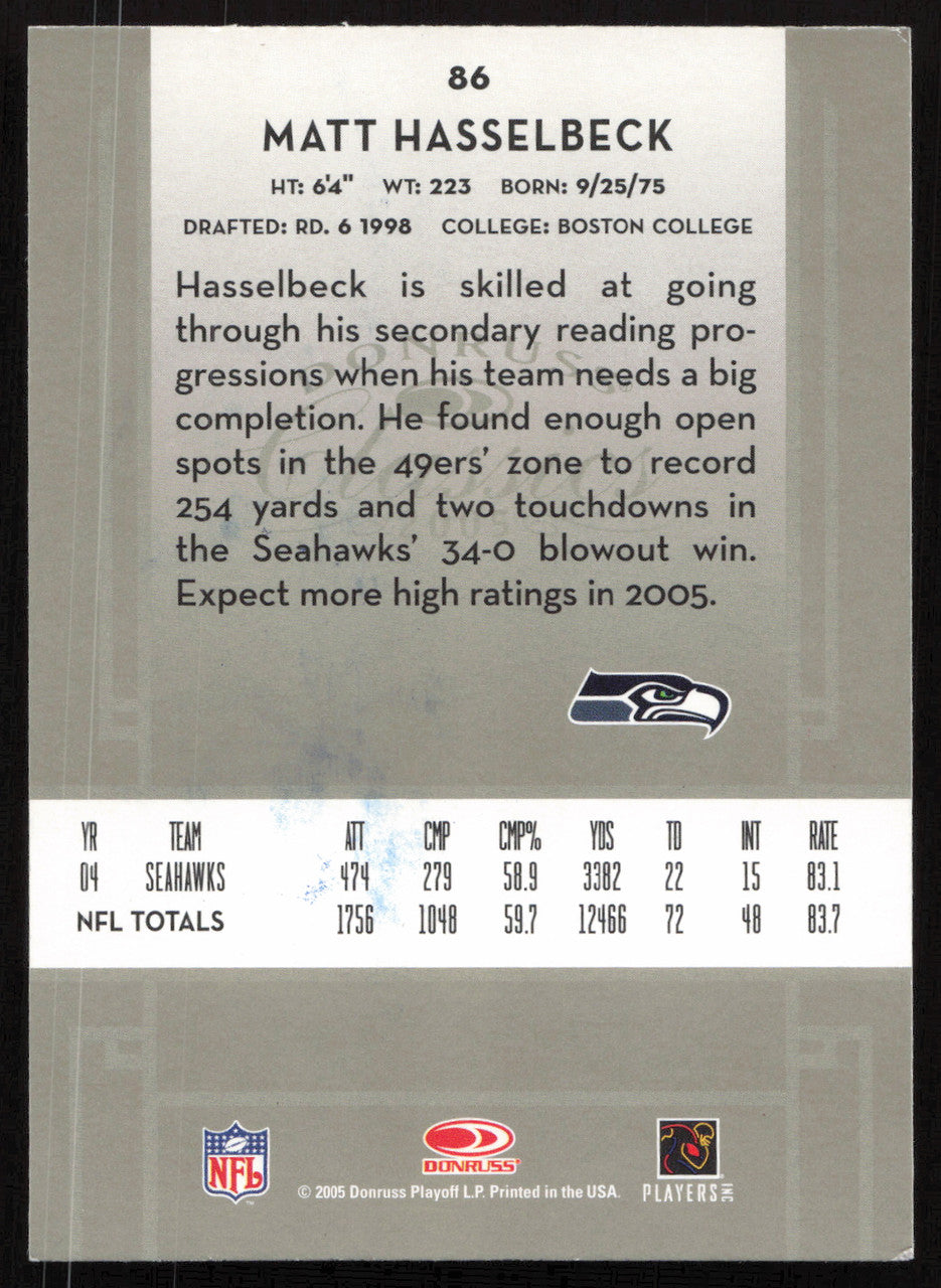Matt Hasselbeck Autographed 2005 Donruss Classics Card #86 Seattle Seahawks SKU #265342