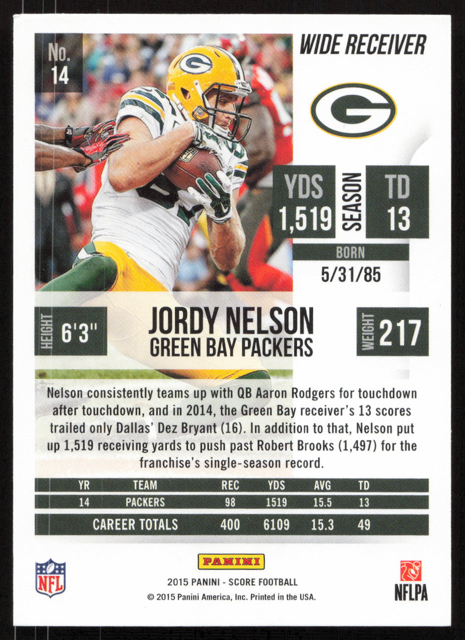 Jordy Nelson Autographed 2015 Score Card #14 Green Bay Packers SKU #265355
