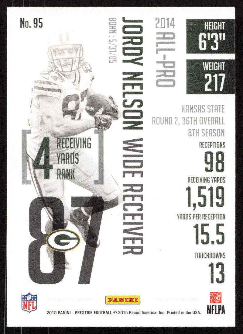 Jordy Nelson Autographed 2015 Panini Prestige Card #95 Green Bay Packers SKU #265361