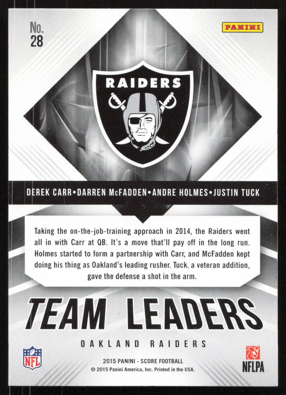Derek Carr Autographed 2015 Score Card #28 Oakland Raiders SKU #265363