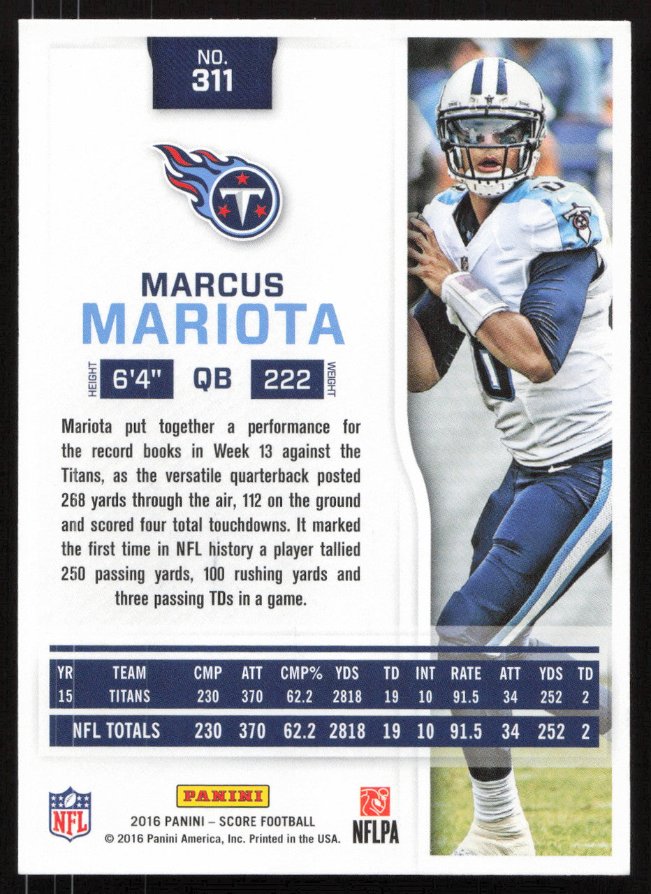 Marcus Mariota Autographed 2016 Score Card #311 Tennessee Titans SKU #265365