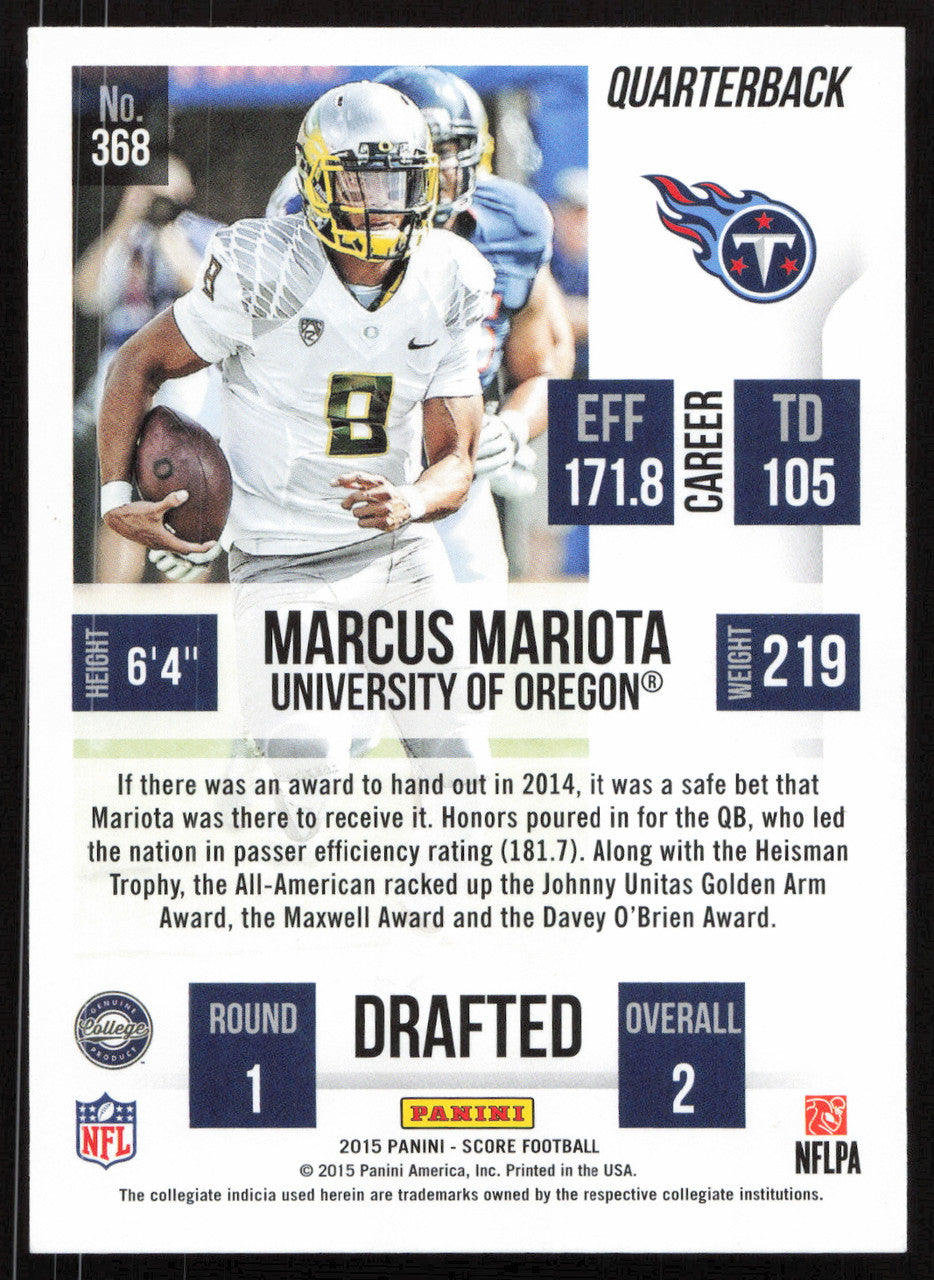 Marcus Mariota Autographed 2015 Score Rookie Card #368 Tennessee Titans SKU #265366