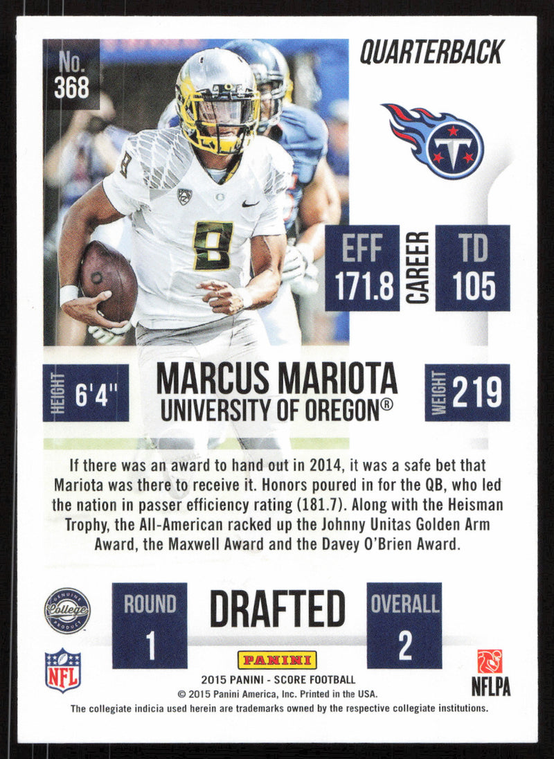 Marcus Mariota Autographed 2015 Score Rookie Card #368 Tennessee Titans SKU #265366