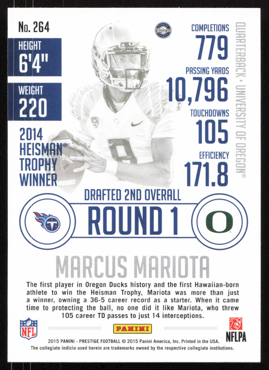 Marcus Mariota Autographed 2015 Panini Prestige Rookie Card #264 Tennessee Titans SKU #265367