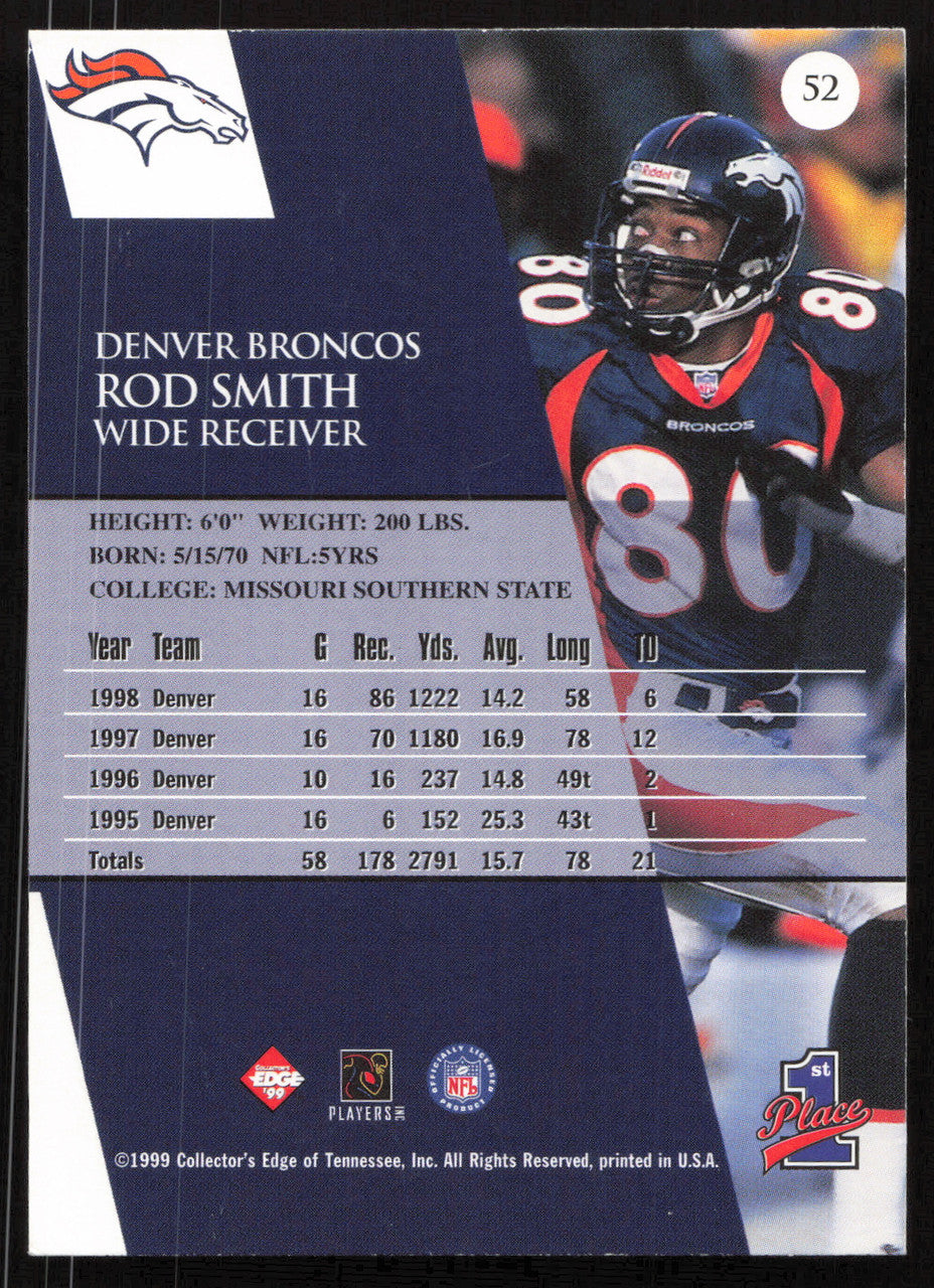Rod Smith Autographed 1999 Collectors Edge Card #52 Denver Broncos SKU #265368