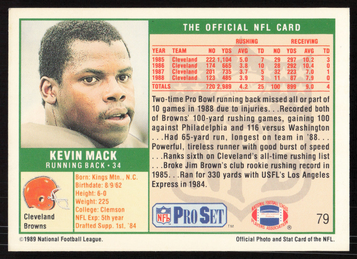 Kevin Mack Autographed 1989 Pro Set Card #79 Cleveland Browns SKU #265397