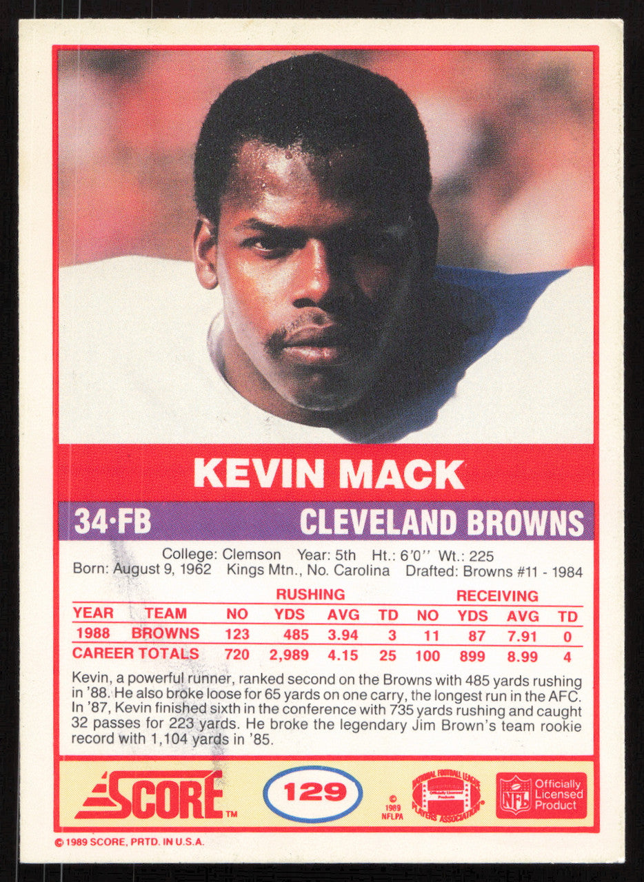 Kevin Mack Autographed 1989 Score Card #129 Cleveland Browns SKU #265399
