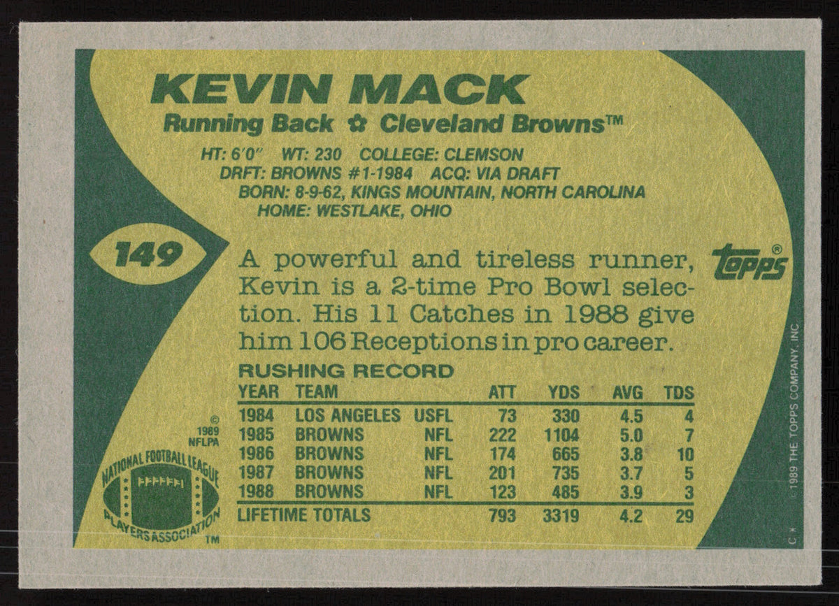 Kevin Mack Autographed 1989 Topps Card #149 Cleveland Browns SKU #265400