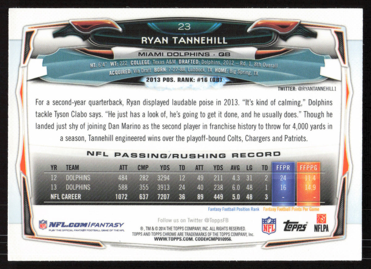 Ryan Tannehill Autographed 2014 Topps Chrome Refractor Card #23 Miami Dolphins SKU #265402