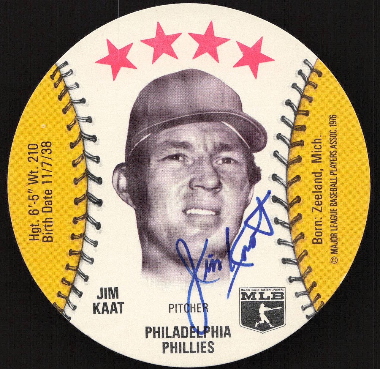 Jim Kaat Autographed 1976 MSA Orbaker's Ice Cream Card Philadelphia Phillies SKU #264324