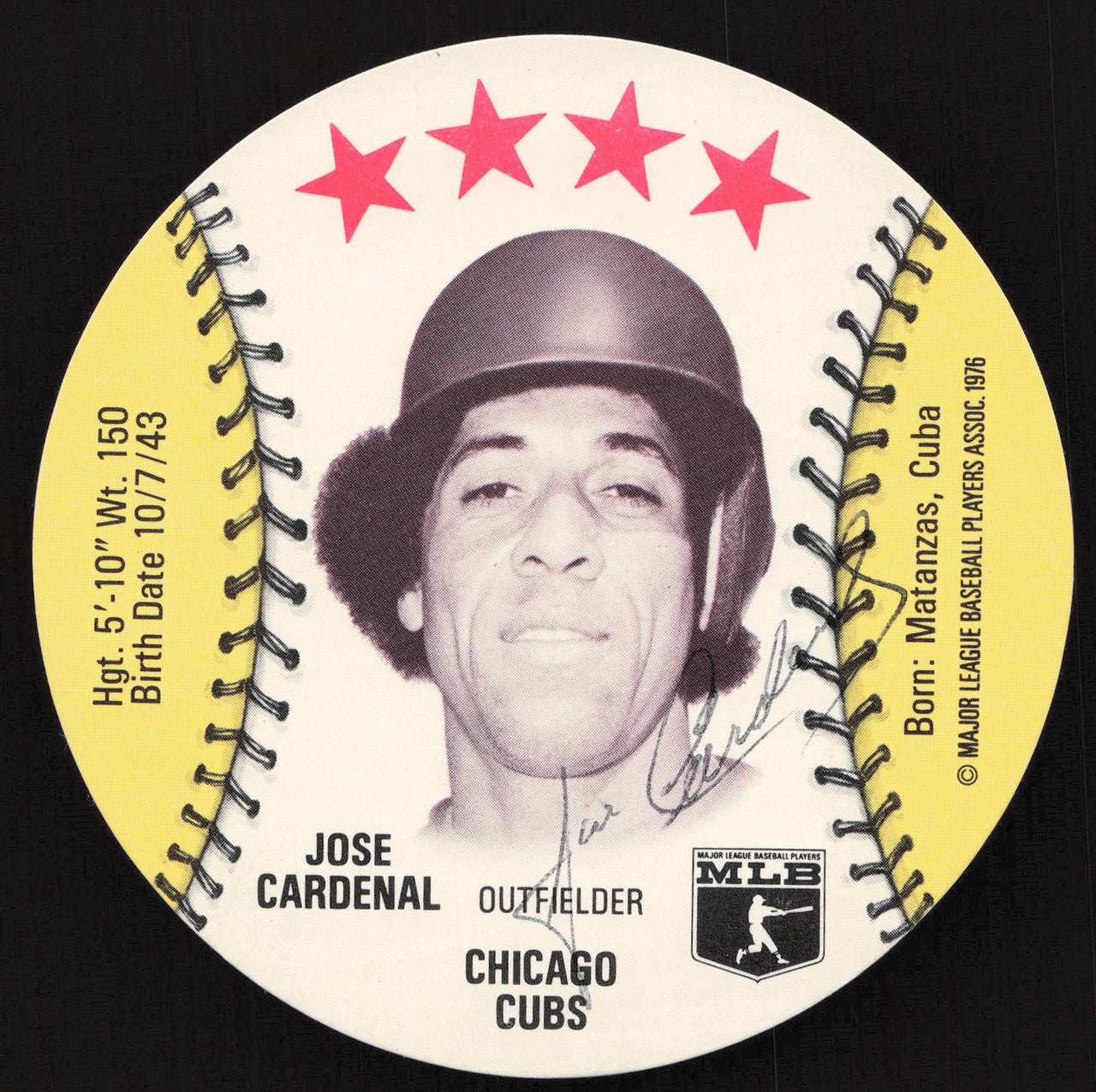 Jose Cardenal Autographed 1976 MSA Orbaker's Ice Cream Card Chicago Cubs SKU #264326