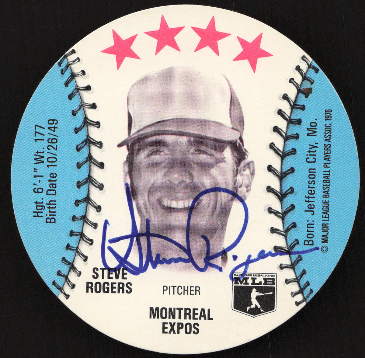 Steve Rogers Autographed 1976 MSA Orbaker's Ice Cream Card Montreal Expos SKU #264327