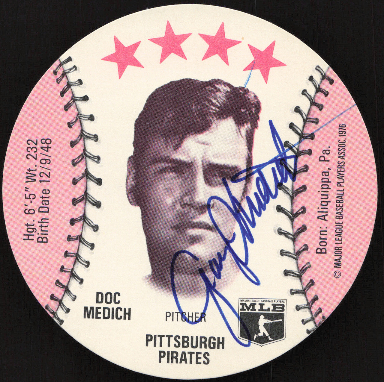Doc Medich Autographed 1976 MSA Orbaker's Ice Cream Card Pittsburgh Pirates SKU #264329